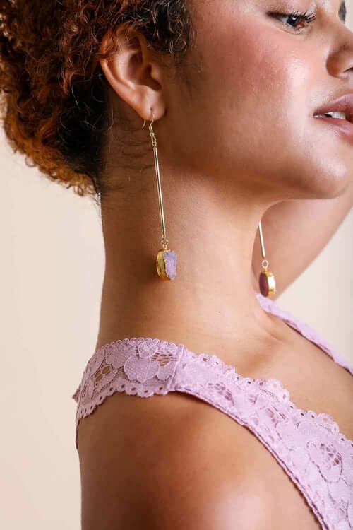 Boucles d'oreilles pendantes en pierres précieuses