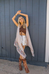 Geometric Embroidered Sleeveless Kimono