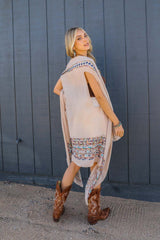 Geometric Embroidered Sleeveless Kimono