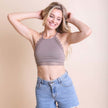 Women Ribbed Lace Trim Bralette Crop Top