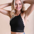 Women Ribbed Lace Trim Bralette Crop Top