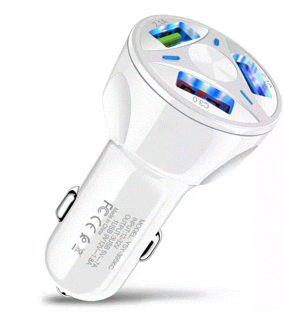 3-Port LED Car Charger Pink