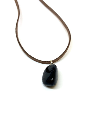 Black Tourmaline Tumbled Pendant Necklaces.
