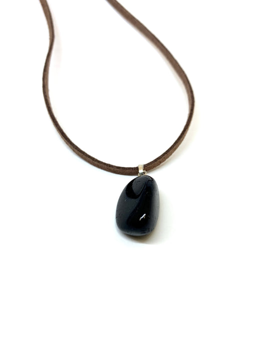 Black Tourmaline Tumbled Pendant Necklaces.