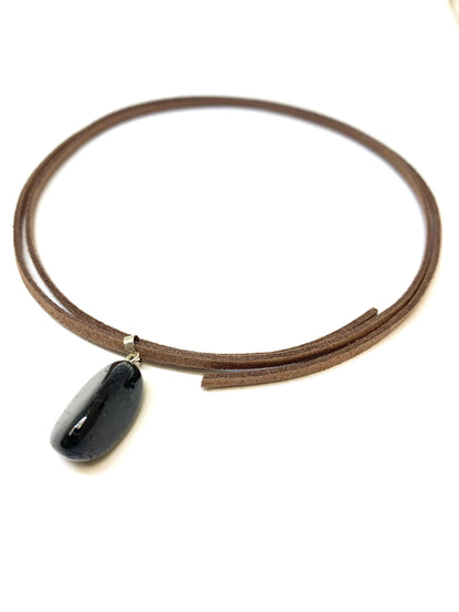Black Tourmaline Tumbled Pendant Necklaces.