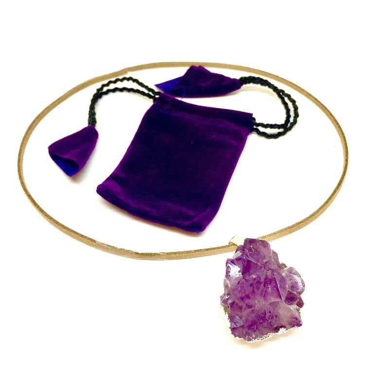 Purple Raw Crystal Pendant Necklace Gold Chain