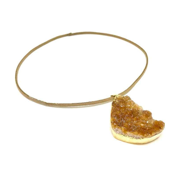 Natural stone pendant necklace gold chain Irregular crystal design