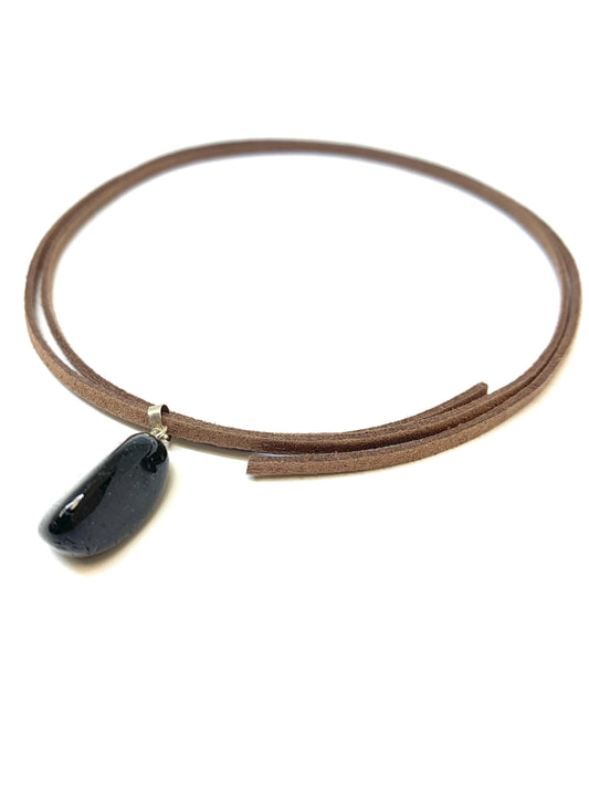 Black Tourmaline Tumbled Pendant Necklaces.