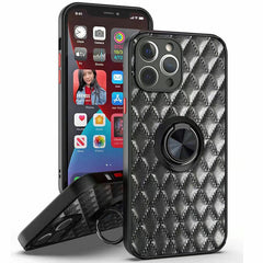 KIKO Quilted PU Leather Shockproof Ring Stand Cover Case for iPhone 13