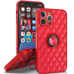 KIKO Quilted PU Leather Shockproof Ring Stand Case for iPhone 13 Pro