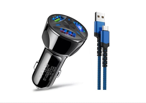 LED Fast Car Charger with USB C Android Cable Combo