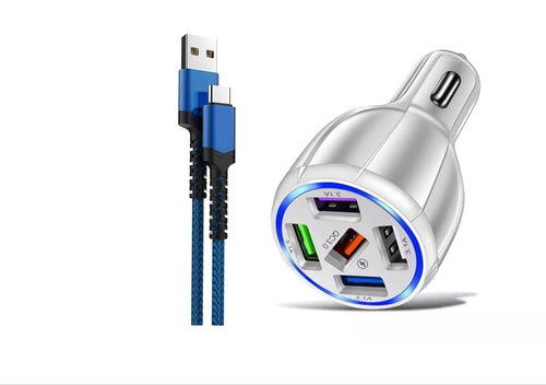 LED Fast Car Charger with USB C Android Cable Combo