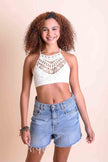 Women Crochet Lace Halter Neck Crop Top – Sleeveless Boho Bralette