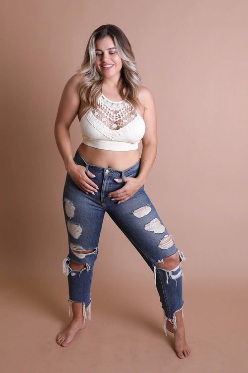 Women Crochet Lace Halter Neck Crop Top – Sleeveless Boho Bralette