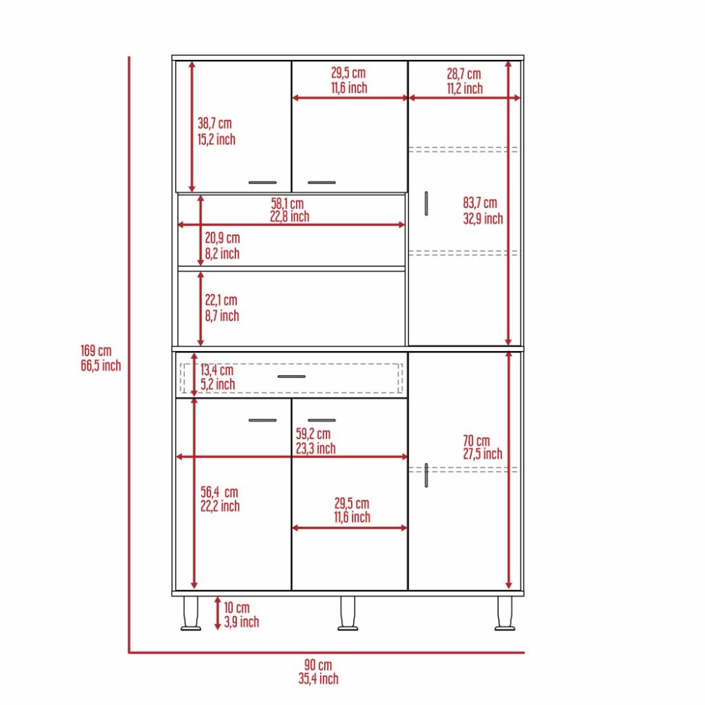 Kitchen Pantry, Double Door Cabinet, Black Wengue Finish