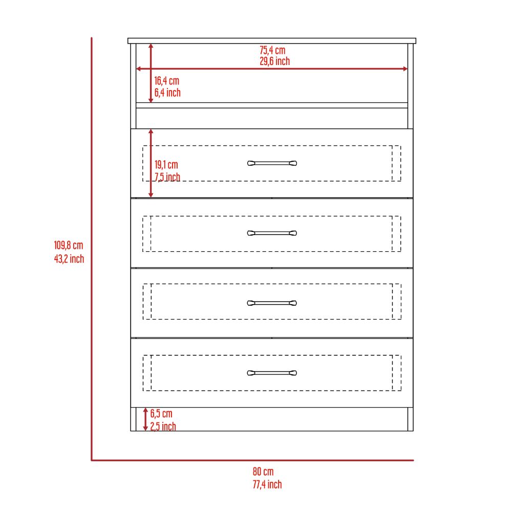 Dresser, Four Drawers, White Finish.