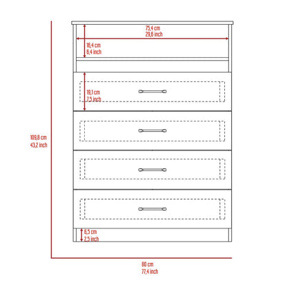 Dresser, Four Drawers, White Finish.