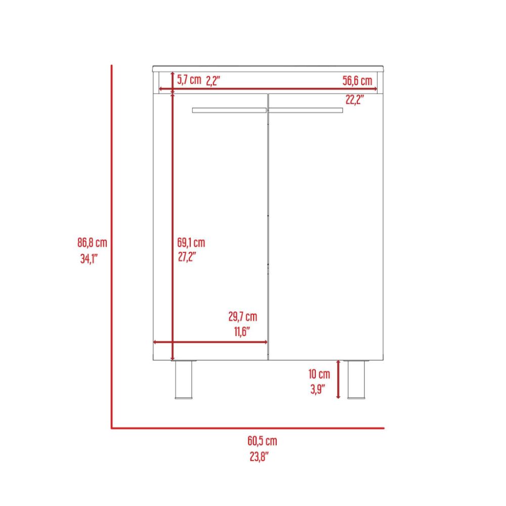 Floor Cabinet, Double Door, White Finish.