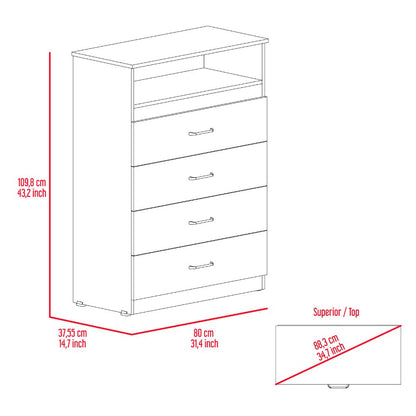 Dresser, Four Drawers, White Finish.