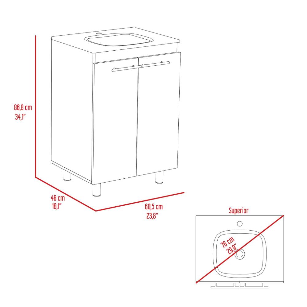 Floor Cabinet, Double Door, White Finish.