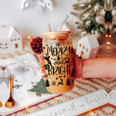 Merry & Bright Christmas Glass Cups