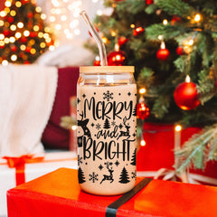 Merry & Bright Christmas Glass Cups