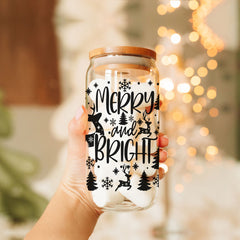 Merry & Bright Christmas Glass Cups