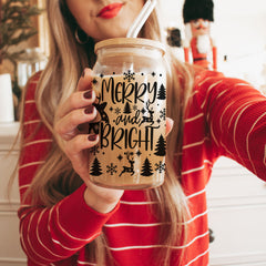 Merry & Bright Christmas Glass Cups