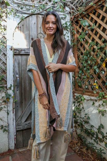 Striped Tassel Poncho