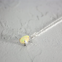 Ethiopian Opal Pear Sterling Silver Pendant Necklace