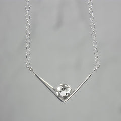 White Topaz Chevron Sterling Silver Necklace