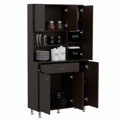 Kitchen Pantry, Double Door Cabinet, Black Wengue Finish