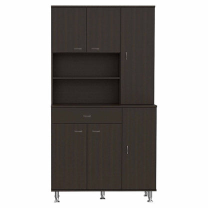 Kitchen Pantry, Double Door Cabinet, Black Wengue Finish