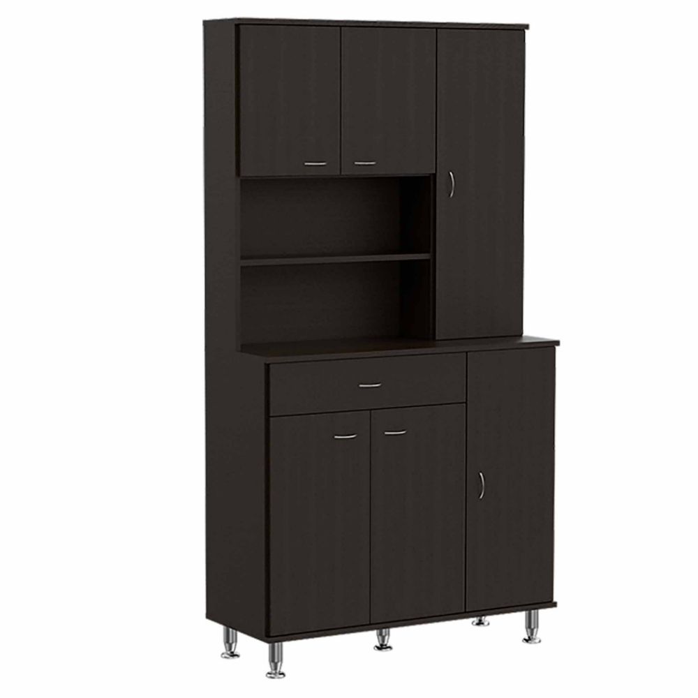 Kitchen Pantry, Double Door Cabinet, Black Wengue Finish