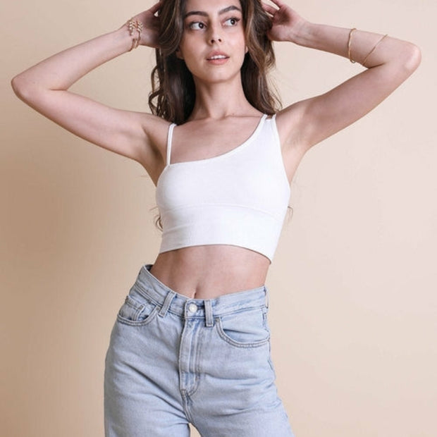 Women One Shoulder Ribbed Crop Top – Sleeveless Slim Fit Top