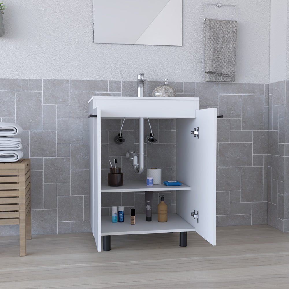 Floor Cabinet, Double Door, White Finish.