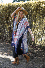 Kimono de patchwork con estampado floral de cachemira