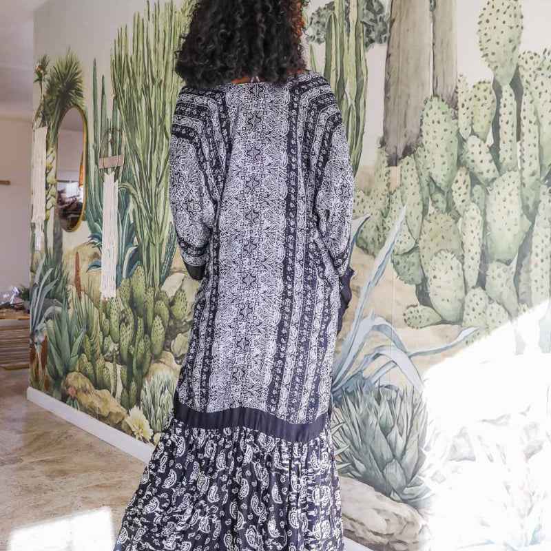 Women Printed Long Kimono Cardigan Sheer Cover Up