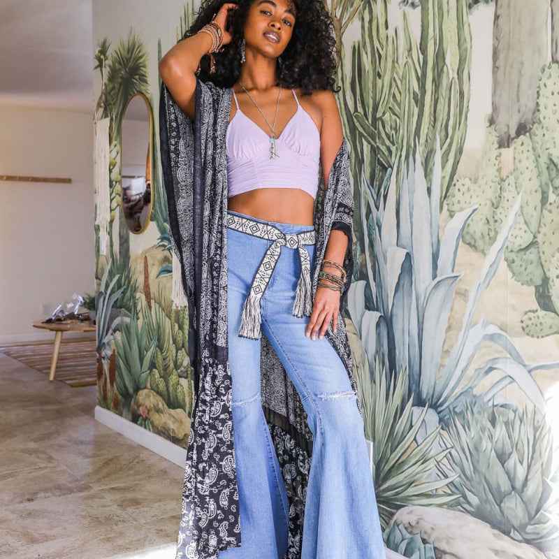 Women Printed Long Kimono Cardigan Sheer Cover Up