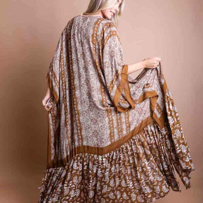 Women Printed Long Kimono Cardigan Sheer Cover Up