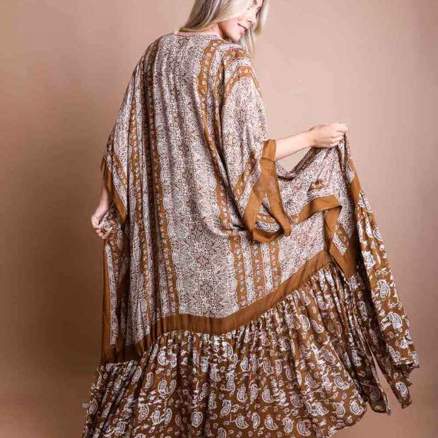 Women Printed Long Kimono Cardigan Sheer Cover Up