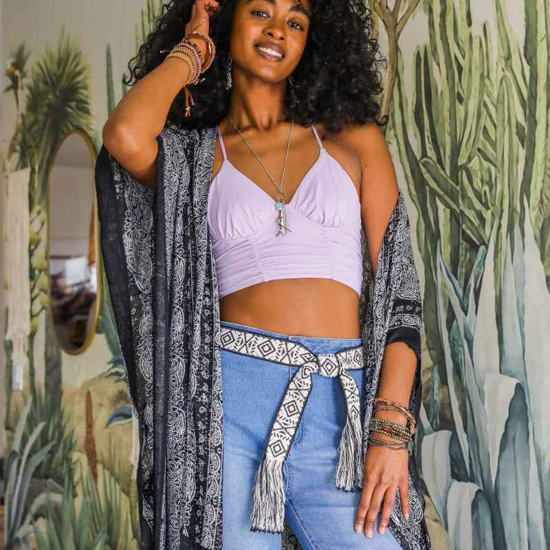 Women Printed Long Kimono Cardigan Sheer Cover Up