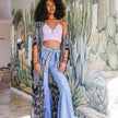 Women Printed Long Kimono Cardigan Sheer Cover Up
