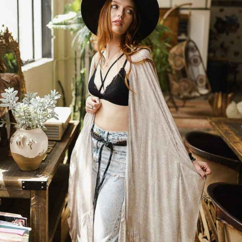 Women Printed Long Kimono Cardigan Sheer Cover Up