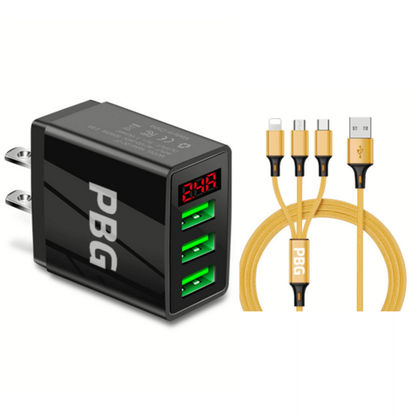 PBG 3 port LED Display Wall Charger  and 3 in 1 Cable Bundle