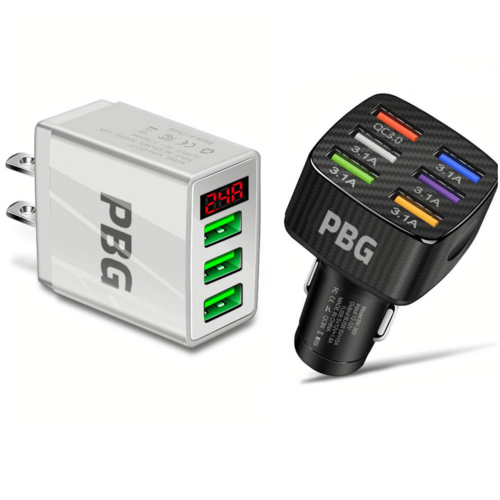 Chargeur mural à LED PBG à 3 ports et chargeur de voiture à 6 ports