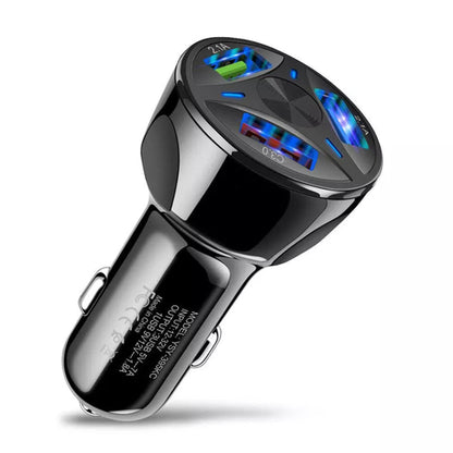 Fast 7A 3-Port USB Car Charger with QC 3.0 & LED - Black/White