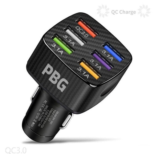 PBG 6-Port USB Car Charger with LED - Universal Fast Charge