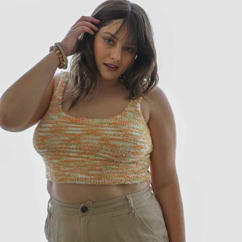 Multicolor Knit Crop Top Sleeveless Stretch Casual Wear