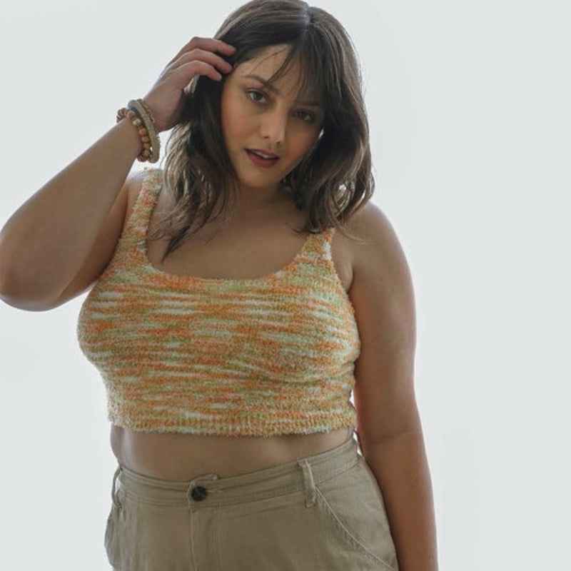 Multicolor Knit Crop Top Sleeveless Stretch Casual Wear